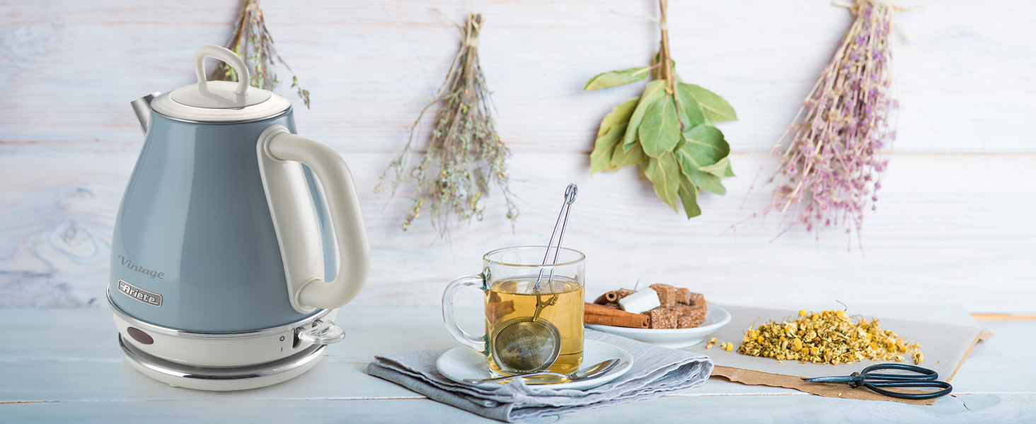Електричний чайник Ariete Vintage 2868 Beige (Blau), 1 літр, нержавіюча сталь, 1600W, з бездротовим 360° підставою, автоматичне відключення