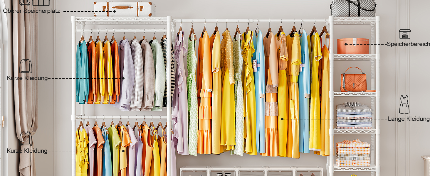 Розширюваний вішак для одягу, металевий гардеробний стійка з регульованими полицями (білий)