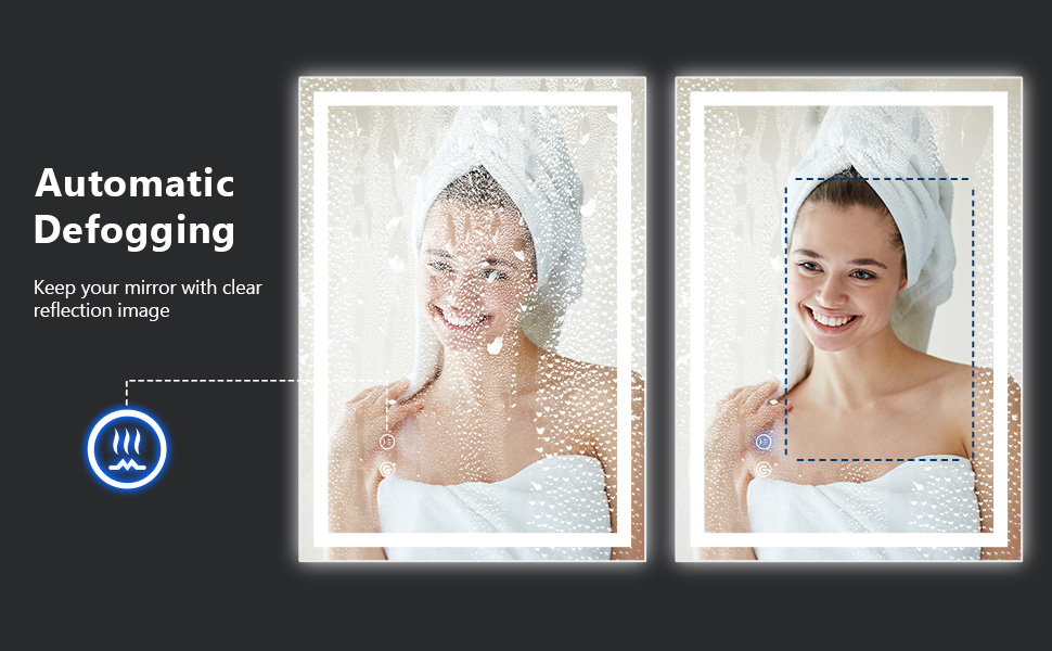 Дзеркало для ванної кімнати зі підсвічуванням 70x50 см, антизапар, сенсорне керування, 3 кольори світла, регулювання яскравості