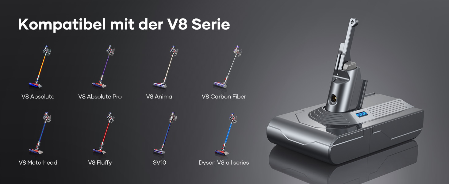 Акумулятор FLYLINKTECH V8 8.0Ah для пилососів Dyson V8 Absolute/Animal/Fluffy/Motorhead SV10 з 2+1 фільтрами та 4 шурупами