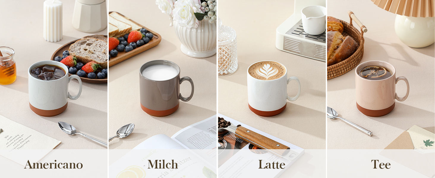 Набір кавових чашок MALACASA TARA Khakiweiß (4 шт.), 350 мл, кераміка, для кави, чаю, соку, лате, капучино, какао, безпечні для миття в посудомийній машині та використання в мікрохвильовій печі