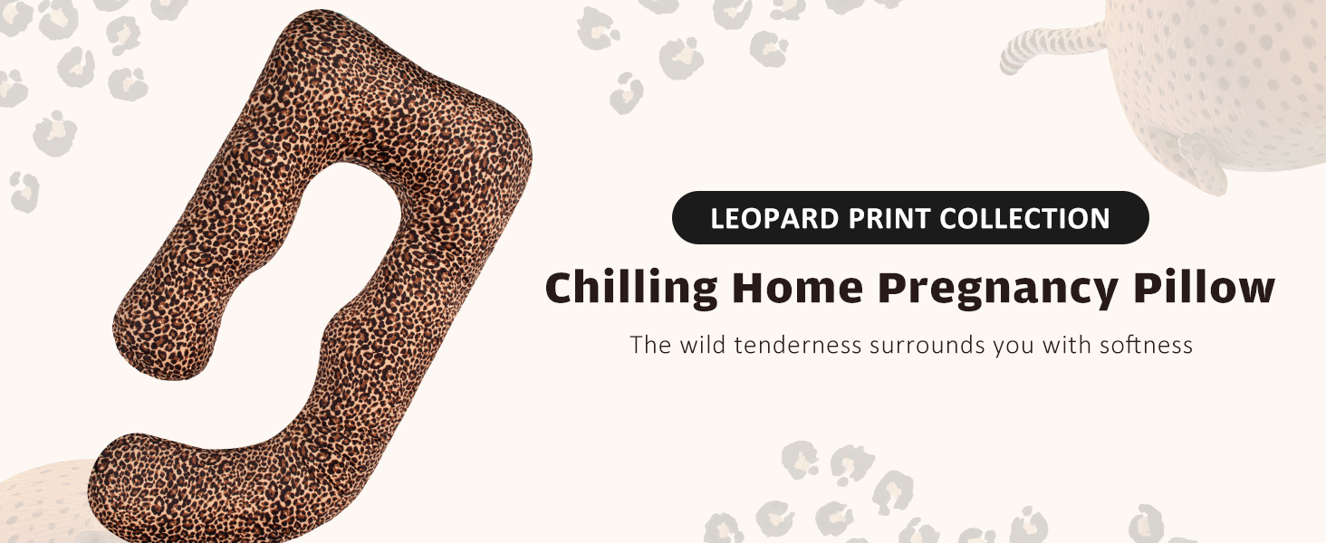 Подушка для вагітних Chilling Home J-подібної форми, подушка для тих, хто спить на боці, подушка для годування, велика подушка для підтримки, подушка для жінок та тих, хто спить на боці (леопардовий принт)