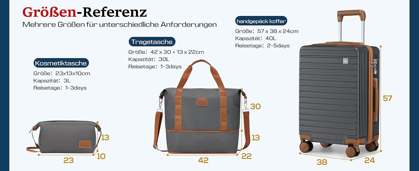 Набір валіз Joyway з ABS-пластику (сірий, ручна поклажа) з TSA-замком, 4 колеса, з сумкою та культурою