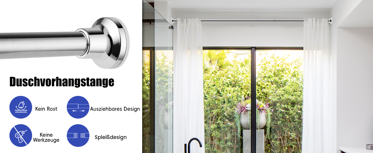 Штанга для душу з кріпленням без свердління, телескопічна, 72-134 см, діаметр 25 мм, срібна