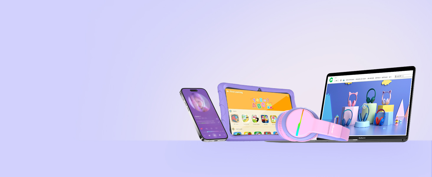 iClever Бездротові навушники для дітей з LED-підсвіткою, Over-Ear, Bluetooth 5.2, мікрофон, рожеві