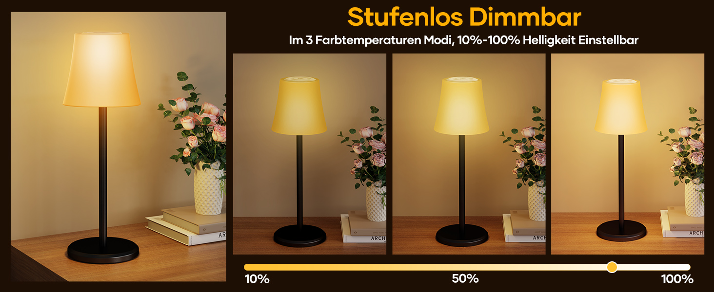 Бездротова LED лампа Suright для столу: регульоване світло, 3 кольори + RGB, сенсорне управління, IP54, для дому та відпочинку