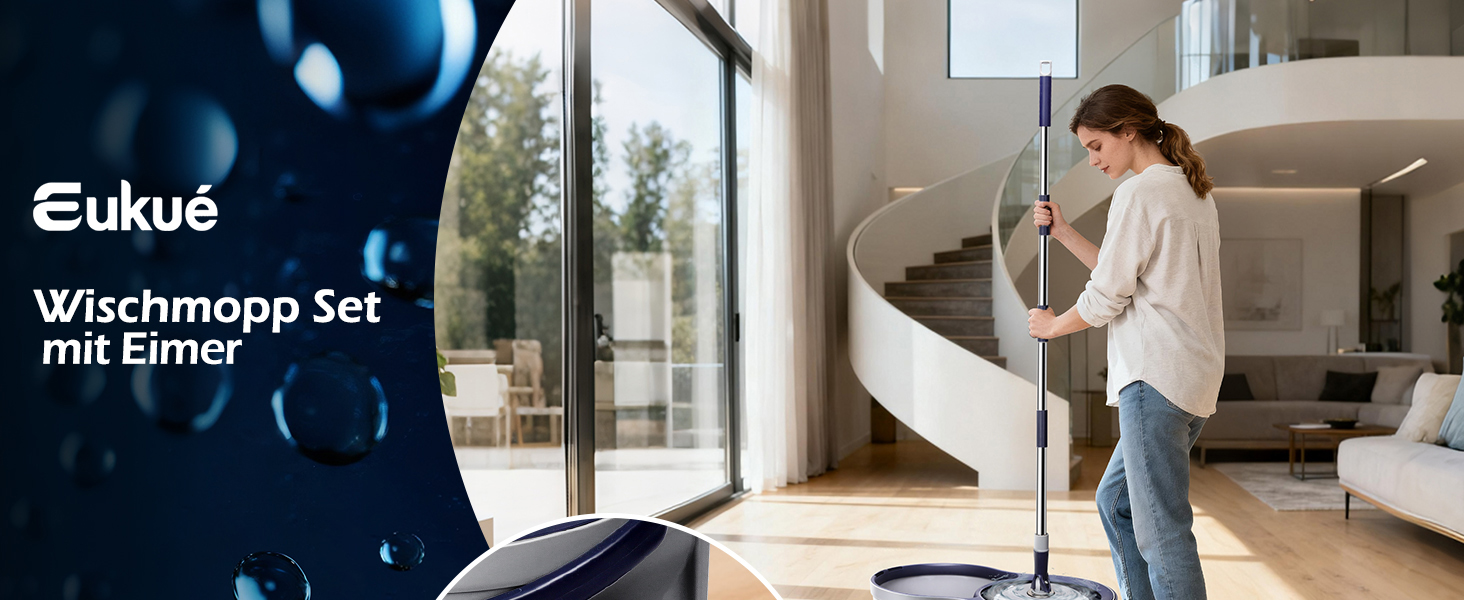 Набір для миття підлоги з відром, мікрофібра, набір мікрофібрових моп-головок, 2 в 1 відро для миття з мопом та педаллю, моп з функцією віджиму для всіх типів підлог. Колір: сірий + темно-синій