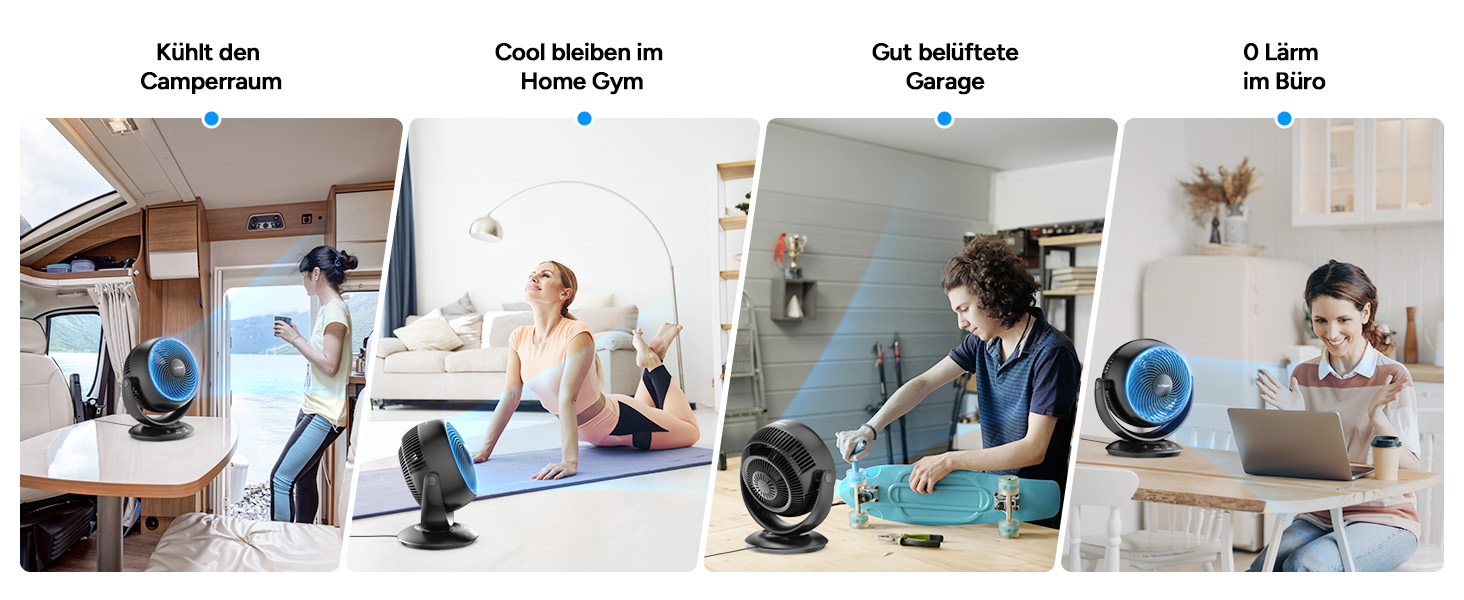 Вентилятор DR.PREPARE настільний, 25 dB, тихий, ефективне охолодження, 3 швидкості, таймер 2-12 годин, осциляція 90°, 10 дюймів