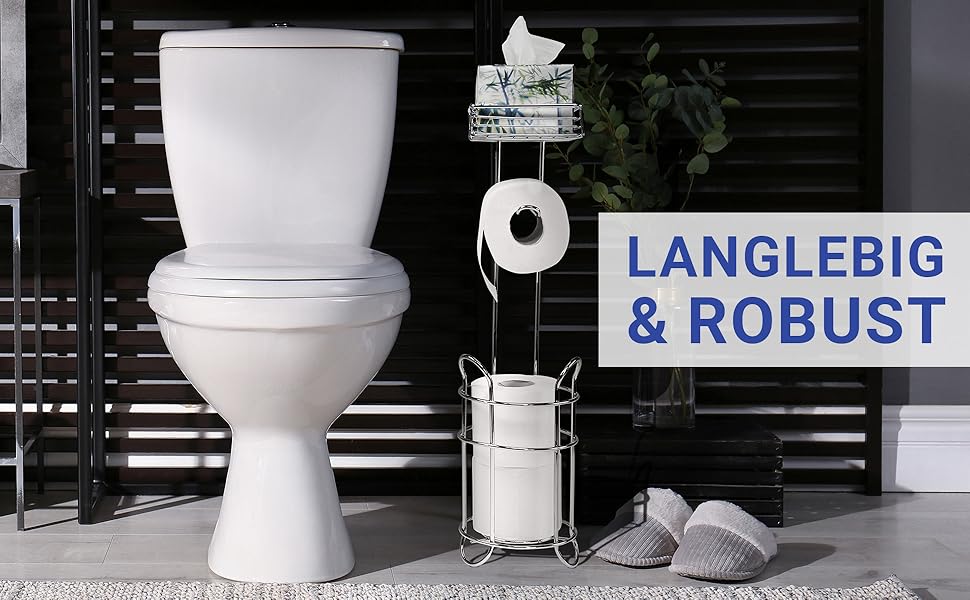 Підставка для туалетного паперу WENKO 3в1 з полицею та держателем рулонів - срібна, 16 x 59 x 18 см