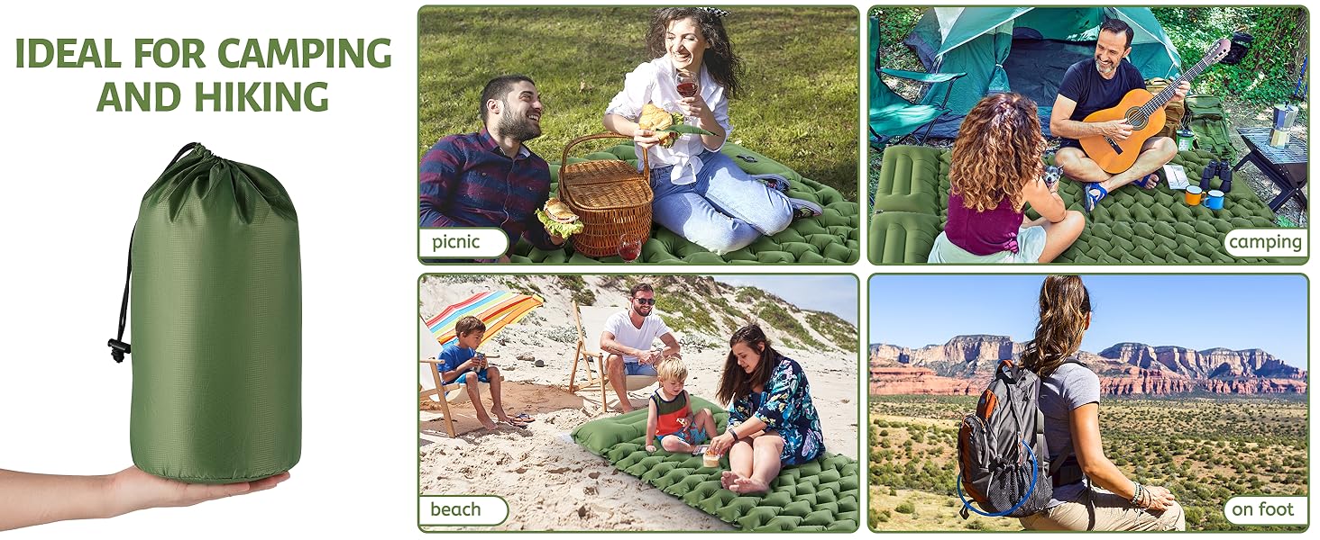 KUOGAS Self-Inflating Camping Mat - Thick & Lightweight Sleeping Pad with Air Pump - Ideal for Camping, Hiking, and Beach Trips