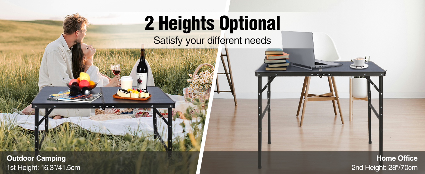 Складний кемпінговий стіл REDCAMP з регульованою висотою 90x60 см, чорно-сірий - для дому, балкону, пікніка