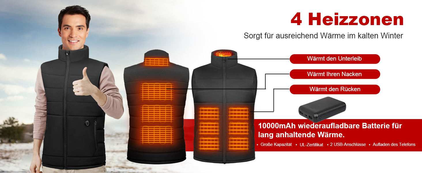 Обогревна жилетка з акумулятором 10000mAh, чоловіча/жіноча, 3 температурні режими, електрична, для катання на конях, лижах, мотоциклі, XXL, чорна