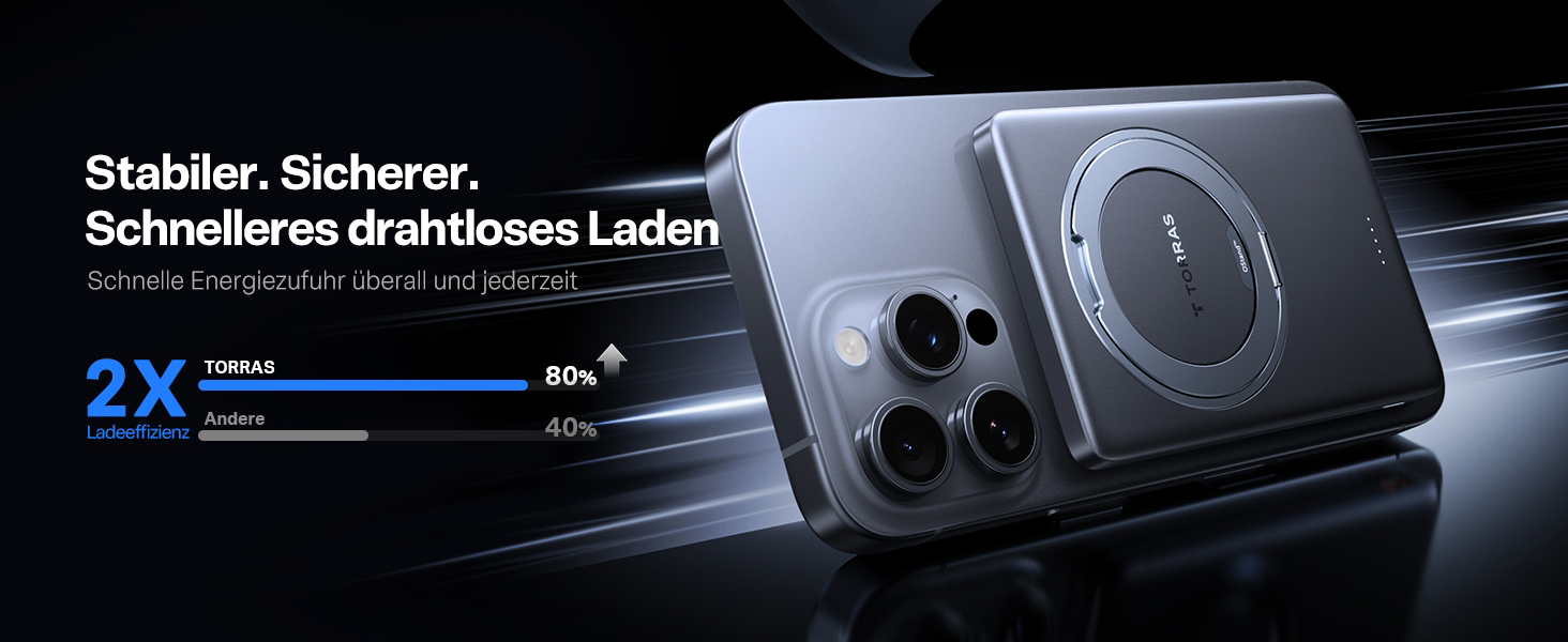 Power Bank TORRAS MiniMag Ultra Slim з MagSafe, 360° підставка, 18W, 5000mAh, магнітне кріплення, сірий титан. Сумісний з iPhone 17 Pro Max/Air/16/15/14/13/12