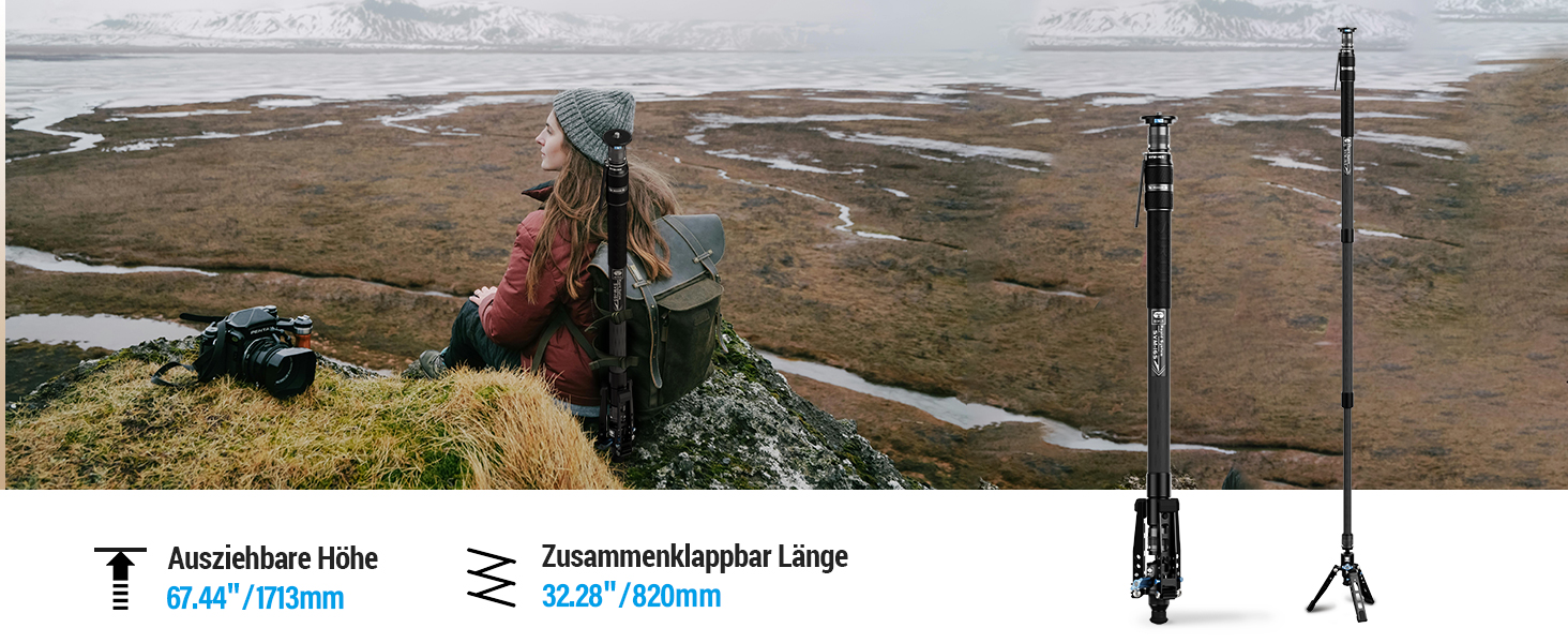 Штатив-монопод SIRUI SVM-165 з вуглецевого волокна | 165 см, професійний, 3-в-1, вантажопідйомність 10 кг, швидка заміна, для DSLR та відео