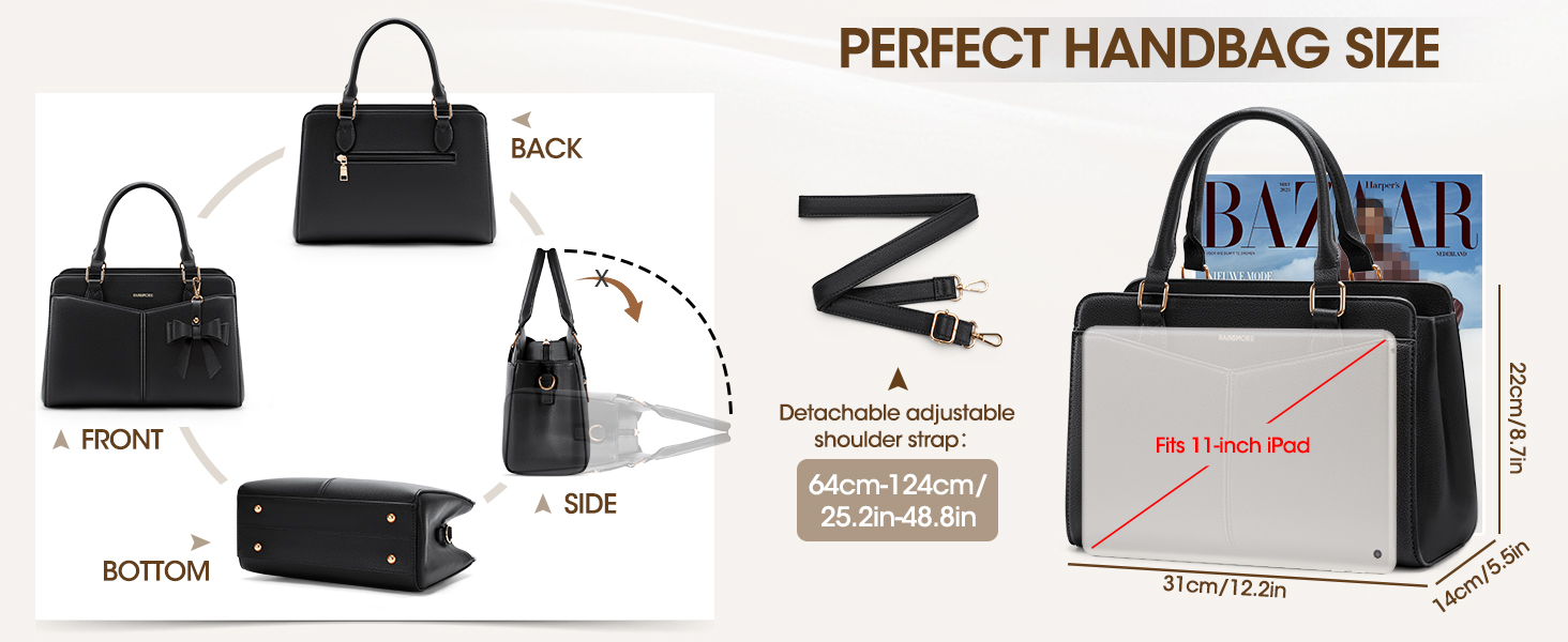 Сумка жіноча RAINSMORE середнього розміру зі штучної шкіри, чорна. Сумка-тоут, сумка на плече, ручна сумка