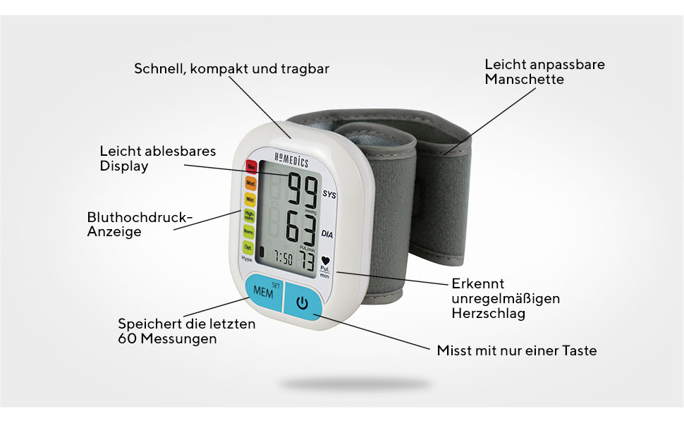 Тонометр House of Marley HoMedics Bluetooth з великим дисплеєм, 60 пам'яті та функцією попередження, вимірювання артеріального тиску та пульсу