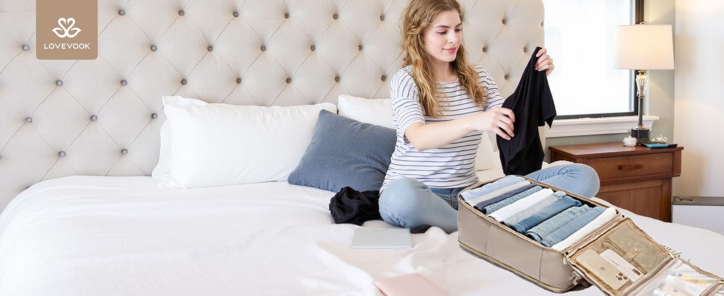 LOVEVOOK Рюкзак ручної поклажі, 17.3 дюйма, водонепроникний, 40L, для подорожей та бізнесу, рюкзак для жінок - Оливковий, Бежевий