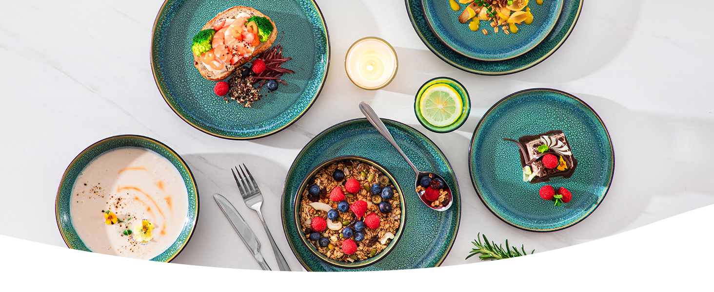 Набір тарілок Vancasso PLAYA (6 шт.) для мюслі, супу, салату та пасти, 48 шт., зелений, кераміка