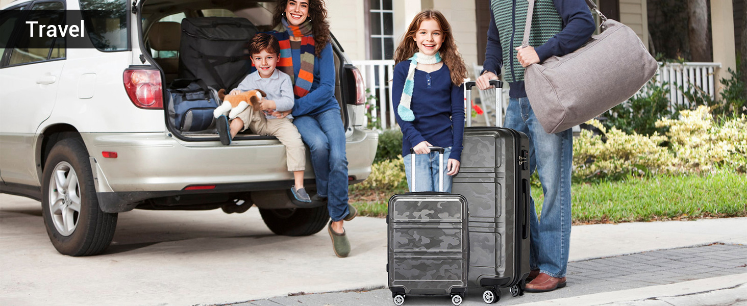 Чемодан-валіза KONO з ABS+PC: міцний, з TSA-замком та 4 колесами, 52 см, сірий/камуфляж