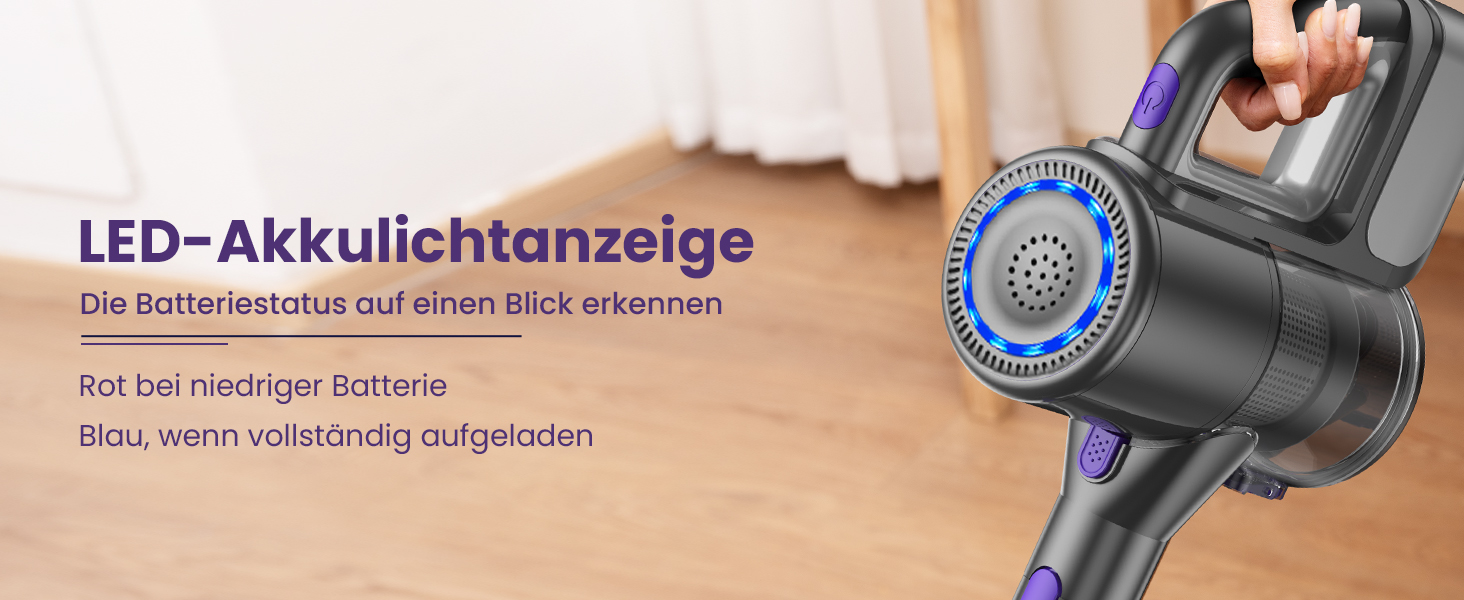 Акумуляторний пилосос Suirviz бездротовий, 40000Pa/500W, 45 хв роботи, самостійна парковка, легкий, для твердих поверхонь, килимів, шерсті тварин, фіолетовий