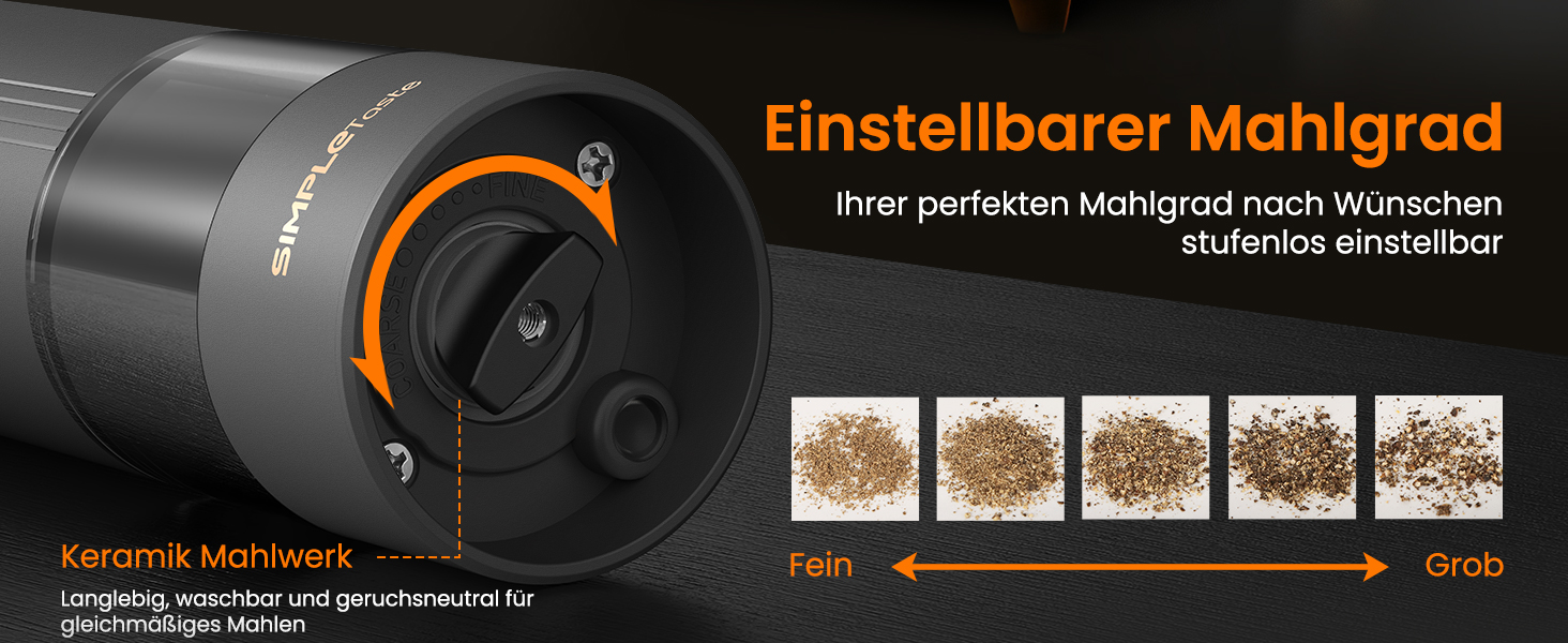Електричні мельниці для спецій SIMPLETASTE 2 шт. з регульованим керамічним жорном, ABS, працюють від батарейок