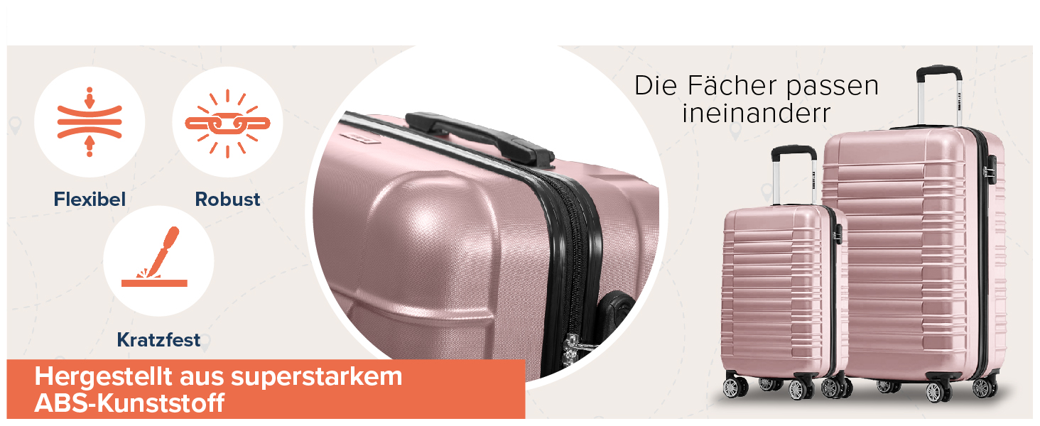 Набір валіз TRVLMORE 3 в 1: велика, середня, маленька, сірий колір, з жорсткою обшивкою, 55x40x20 см (Handgepäck)