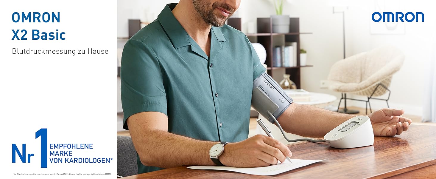 Тонометр OMRON X2 Smart+ з Bluetooth, клінічно перевірений, для вимірювання артеріального тиску, з безкоштовним додатком, універсальна манжета 22-42 см
