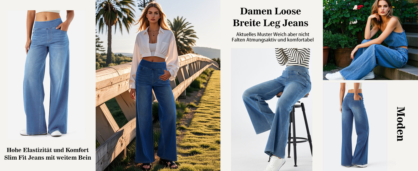 Джинси жіночі LaiEr з широкими штанинами, висока талія, прямий крій, середньої посадки, блакитний колір, еластичні, XL