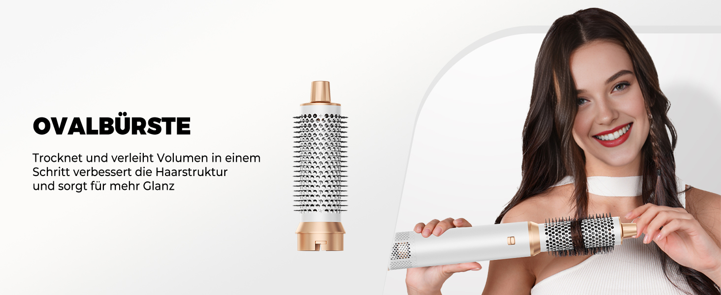 OKWRAP Hairstyler 5 в 1: Набір для укладки волосся, фен з іонами, автоматична плойка, термощітка, випрямляч. Ідеально для випрямлення, сушіння, створення об'єму та локонів. Білий, золотий.