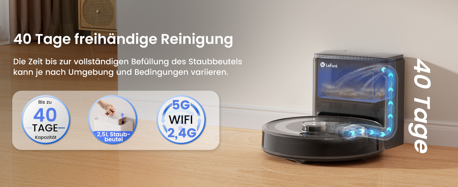 Робот-пилосос LEFANT M2 Pro з потужністю 6000 Pa, автоматичною витяжкою сміття, лазерною навігацією та картографією, індивідуальним прибиранням, уникненням перешкод PSD, ідеальний для видалення шерсті тварин, білий (M2Plus)