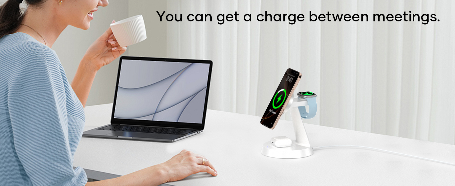 Зарядна станція Mag-Safe 3-в-1: для iPhone, Apple Watch, AirPods (біла)