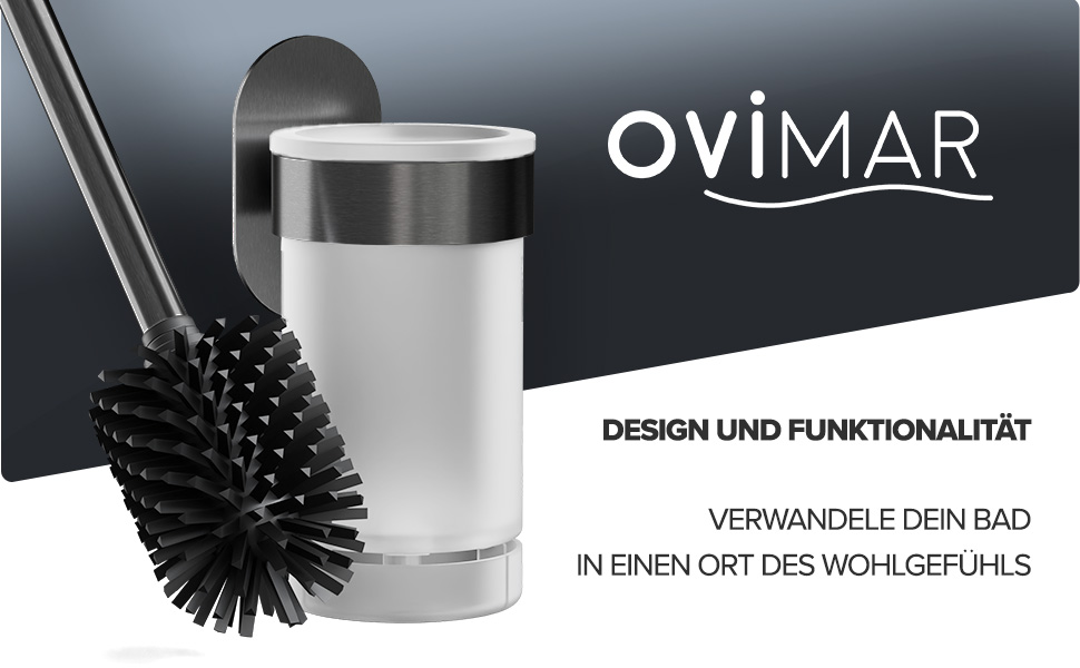 Набір для чищення унітазу Ovimar Finnkona: щітка, кріплення на стіну без свердління, силіконова щітка, функція вентиляції, сталь з порошковим покриттям, змінний насадок (Gunmetal, для кріплення)