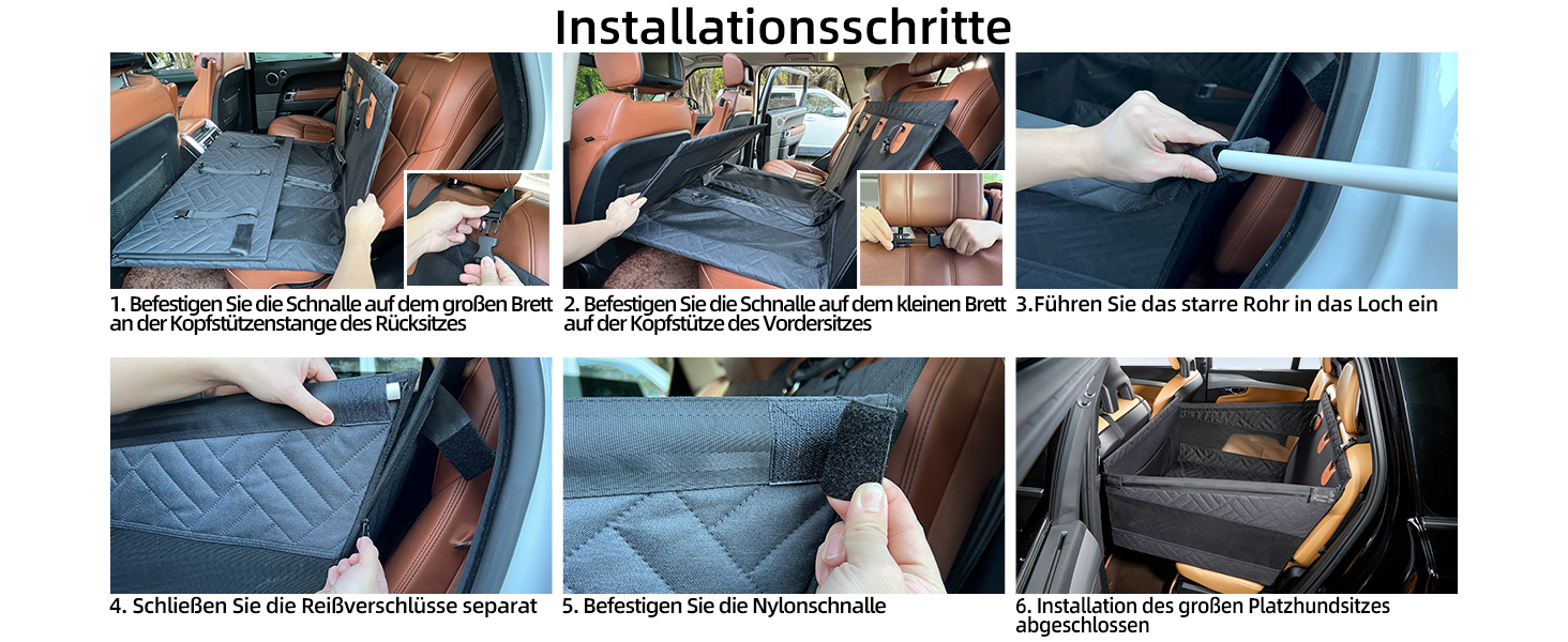 Автокрісло для собак великих порід до 25 кг – безпечний чохол на заднє сидіння, міцний бустер для собак з подовжувачем для заднього сидіння та водовідштовхувальний килимок для собак (Чорний, L)