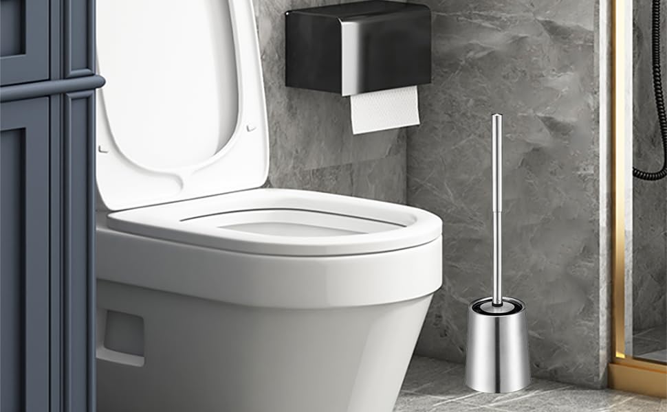 Щітка для унітазу з нержавіючої сталі 304, довговічна та надійна, сучасний дизайн, змінний насадок, для дому, офісу, готелю та апартаментів (Бурштун), насадка з силіконової щетини