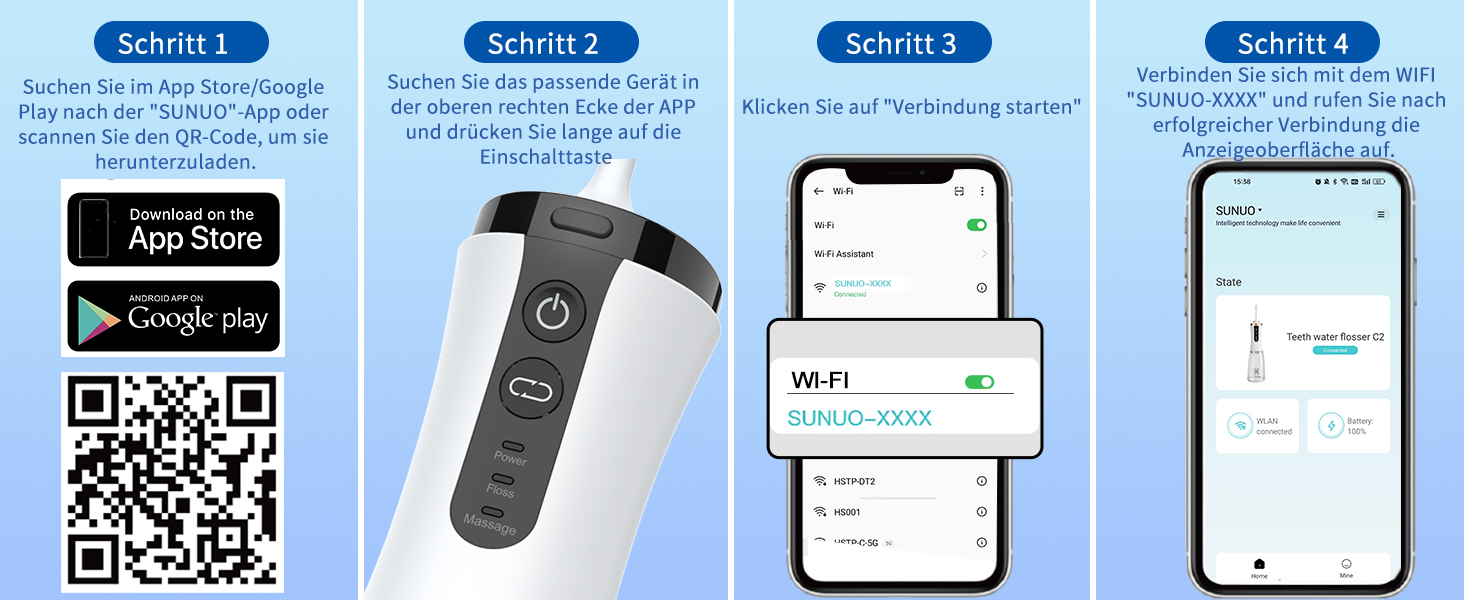 Електричний ірригатор для порожнини рота VITCOCO 1080P WiFi, 350 мл, бездротовий, з 5 насадками, IPX7, білий