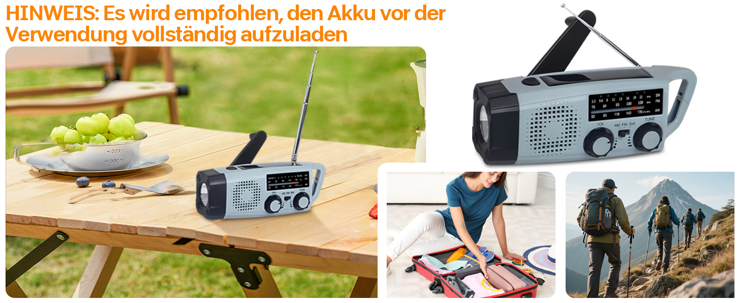 Радіо Kurbel з ручним заводом та сонячною панеллю, AM/FM/SW, 2000mAh, з SOS сигналом та ліхтариком - аварійне радіо для кемпінгу