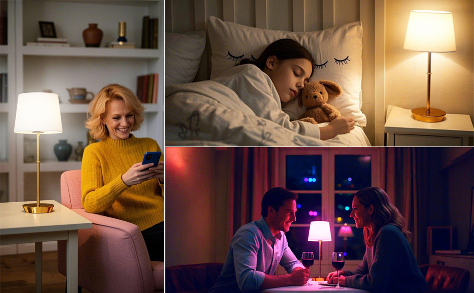 Бездротова настільна лампа з акумулятором 5000mAh, LED, сенсорне управління, RGB, з пультом, для спальні, вітальні, їдальні – (латунь)