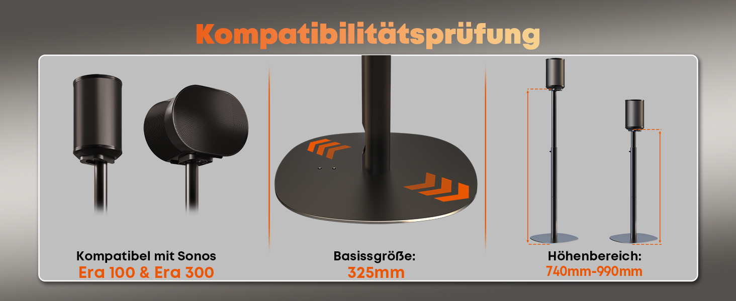 Регульовані підставки для акустики Sonos Era 100 та Era 300, 74-99 см, чорні, 5 кг