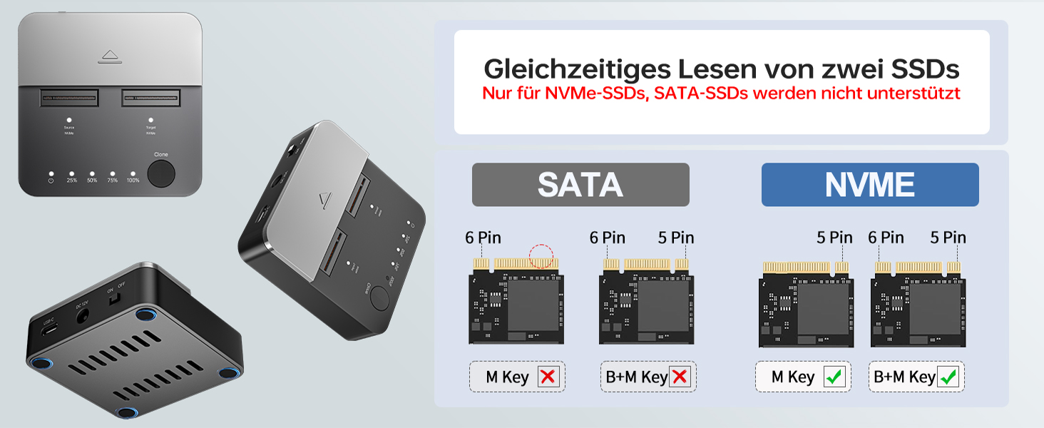 Док-станція для SSD NVMe M.2 (Dual Bay) SSK - 20Gbps, USB 3.2 Gen 2X2, Клонування, для ПК