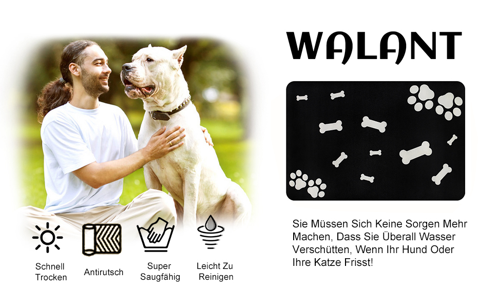 Нековзна килимок під миску для собак та котів Walant, легко миється, швидко сохне, чорний