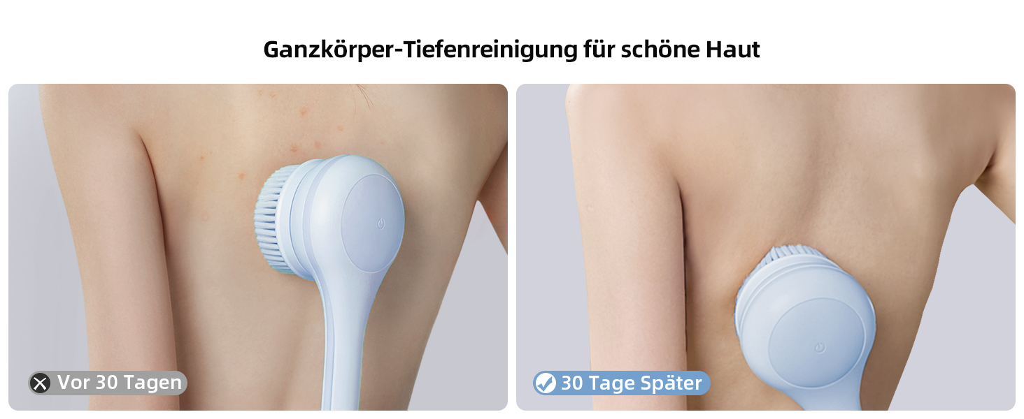 Електрична щітка для спини, м'яка ексфоліація, перезаряджається, довга ручка для душу, допомога у нанесенні крему на спину для жінок, чоловіків, людей похилого віку, глибоке очищення для всіх типів шкіри, хороша піна - Рожева (Небесно-блакитна)