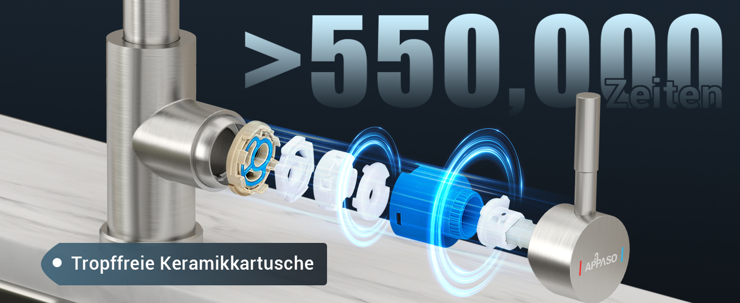 Змішувач для кухні APPASO 3-Wege, чорний, з нержавіючої сталі, 360° обертання, для фільтрації води