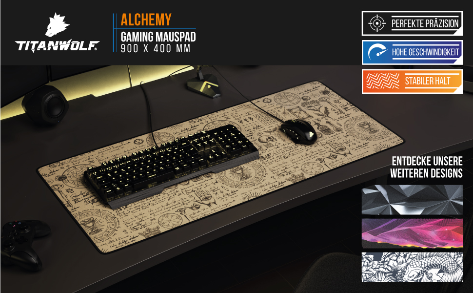 Ігровий килимок для миші CSL XXL (900x400 мм) Alchemy Magic — великий килимок на весь стіл для геймерів, сумісний з Razer, Logitech, Roccat