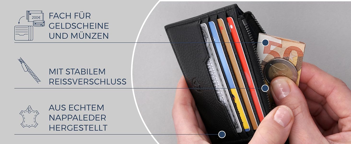 Шкіряний RFID картхолдер VON HEESEN з наппа-шкіри, портмоне для кредитних карток на 9 відділень, унісекс (Коньячний коричневий)