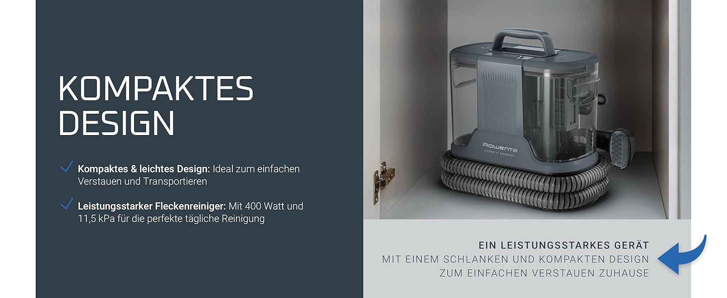 Rowenta Clean It - портативний відпарювач для килимів, 750 Вт, зелений/чорний, IN5020F0. Знімний бак 2.3 л, 5 насадок