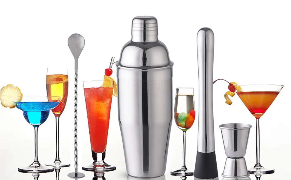 Stainless Steel Cocktail Mix Set - 14 Piece Bartender Kit with Bamboo Stand - 750ml Shaker Set - Perfect Gift