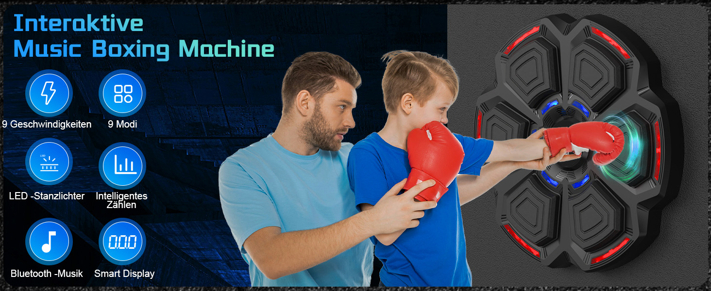 AONESY Music Boxing Machine - Bluetooth Punching Bag with LED Lights, 9 Speed Modes & Counter for Adults & Kids