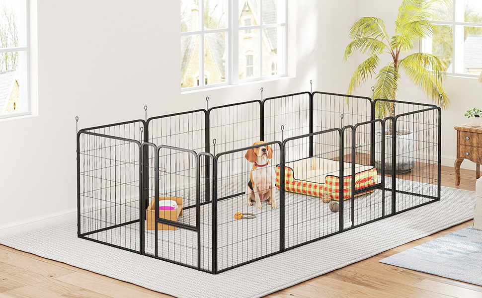 PawHut Забіг для собак, сталевий вольєр з 12 панелей, складаний, 60H см, 2 двері, для малих собак, чорний (204 x 204 x 80 см)