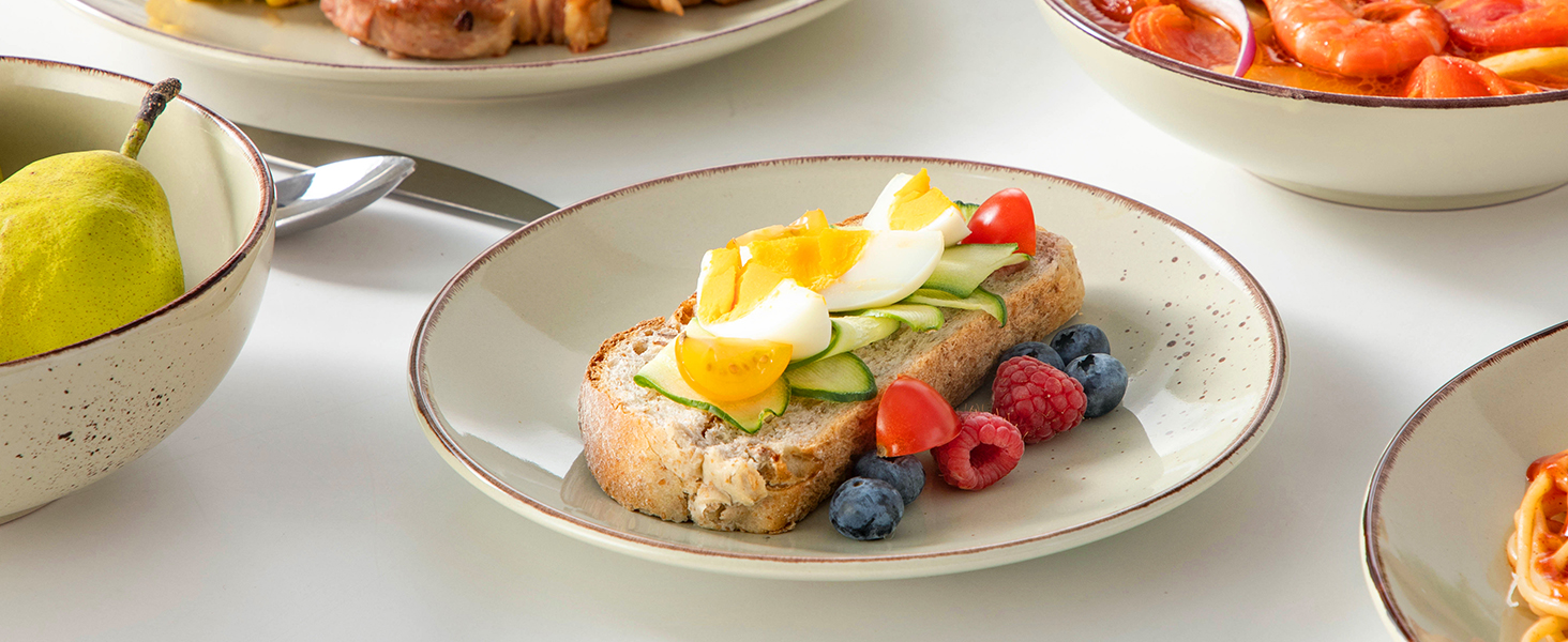 Набір керамічного посуду Vancasso NAVIA (24 частини) для 4 осіб, бежевий, набір посуду з тарілок, салатників та мисок