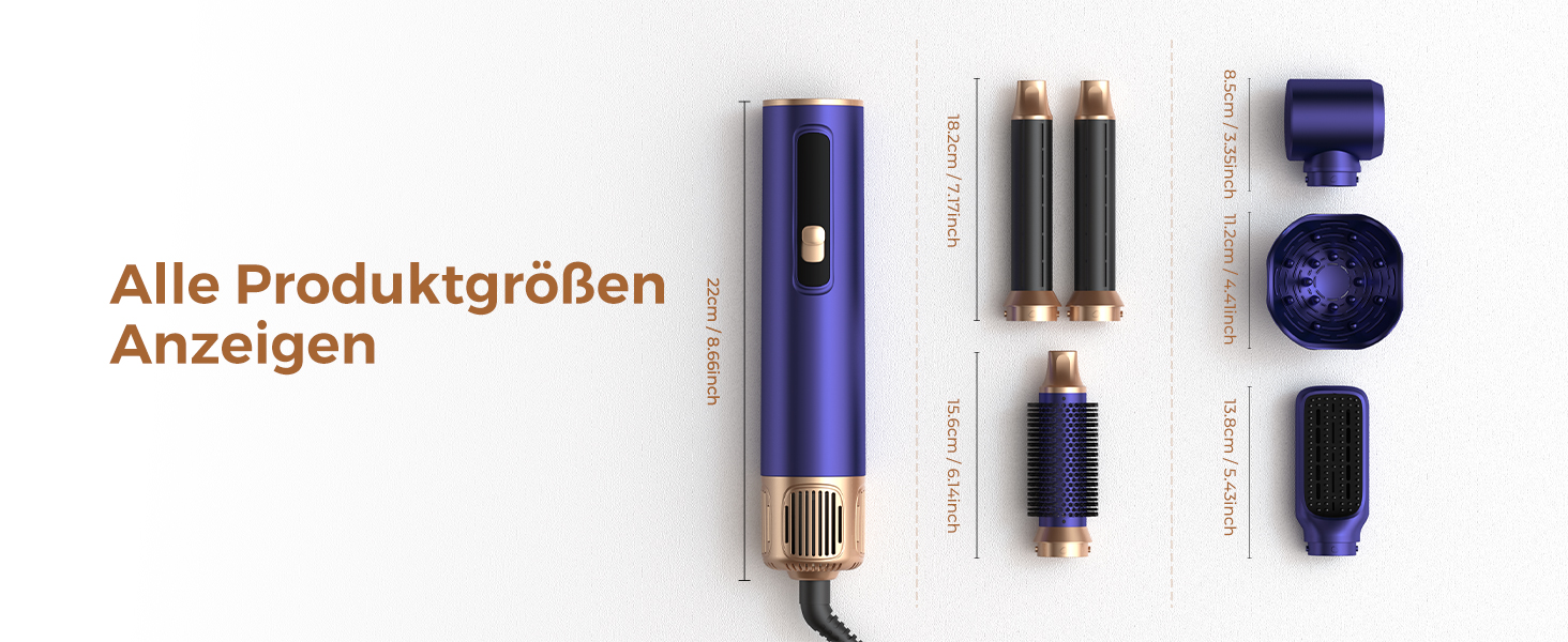 Мультистайлер для волосся 6 в 1 UKLISS Air Styler Set з дифузором, фен-щітка та вирівнювач для волосся, 1000 Вт, LCD-дисплей, Gold Blau